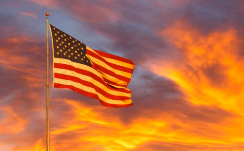 American flag in sunset